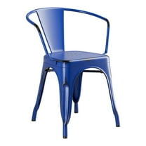 Cafe Style Stackable Distressed Blue Metal Restaurant Dining Arm Chair For Indoor or Outdoor Use