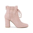 thumbnail image 3 of BLISSFUL STEP Women's Round Toe Ruffle Decor Block Heel Ankle Boots Dust Pink 9, 3 of 7