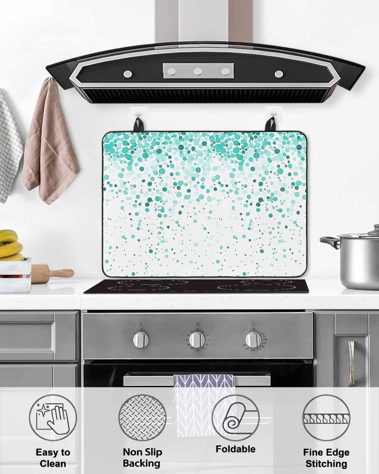 nqOlkjepod Large Induction Cooktop Protector Mat 36"x21", Turquoise Polka Dot Stove Top Covers for Electric Stove, Abstract Modern Art Dots Watercolor Stove Burner Cover Mats, Glass Top Stove Cover
