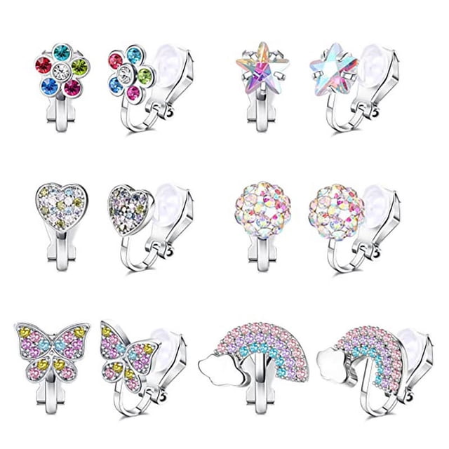 Pendientes con clip para orejas de unicornio europeo y americano con diseño de gato y arcoíris para niños