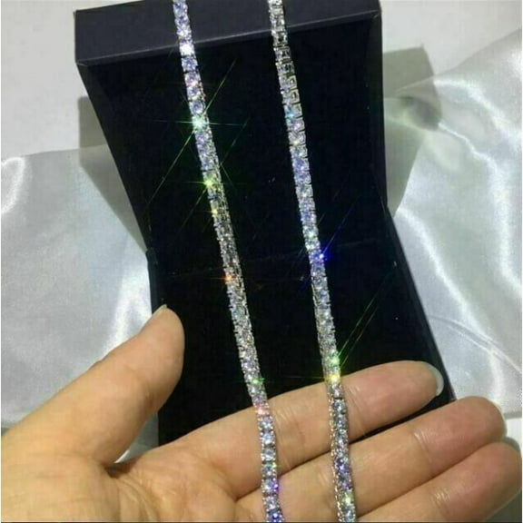 26Ct Round Cut Lab Created Diamond Men's Women Tennis Necklace 14K White Gold Plated