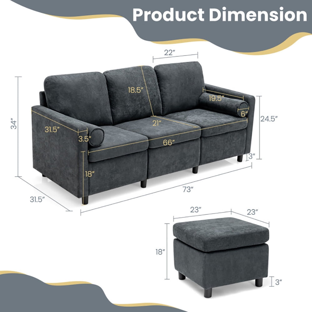Finihen L-Shaped Sectional Sofa Couch, Sofa Bed, 3 Seat L-Shape Movable Convertible Sectional Sofa with Ottoman, for Living Room, Gray Finihen L-Shaped Sectional Sofa Couch, Sofa Bed, 3 Seat L-Shape Movable Convertible Sectional Sofa with Ottoman, for Living Room, Gray