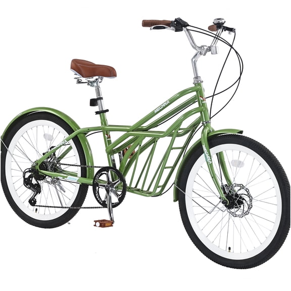 JERFIT 24 Inch Adult Commuter Bike, 6-Speed Shimano Gears, Steel Frame, Green, Disc Brakes, Comfort Saddle for Men & Women