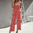 thumbnail image 3 of AOOCHASLIY Womens Jumpsuits Summer Women's Summer Slimming Straps One Shoulder Pleated High Waist Casual Leg Pants Printed Jumpsuit Romper, 3 of 5