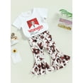 thumbnail image 3 of 2023 Infant Kids Girls Summer Outfits Western Cow Head Print Short Sleeve T-shirt and Elastic Casual Flare Pants Set(Cow Head Print,9-12 Months), 3 of 9