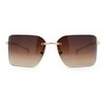 thumbnail image 6 of Womens Rimless Wrap Luxury Oversized Rectangle Metal Frame Sunglasses Gold - Brown, 6 of 8