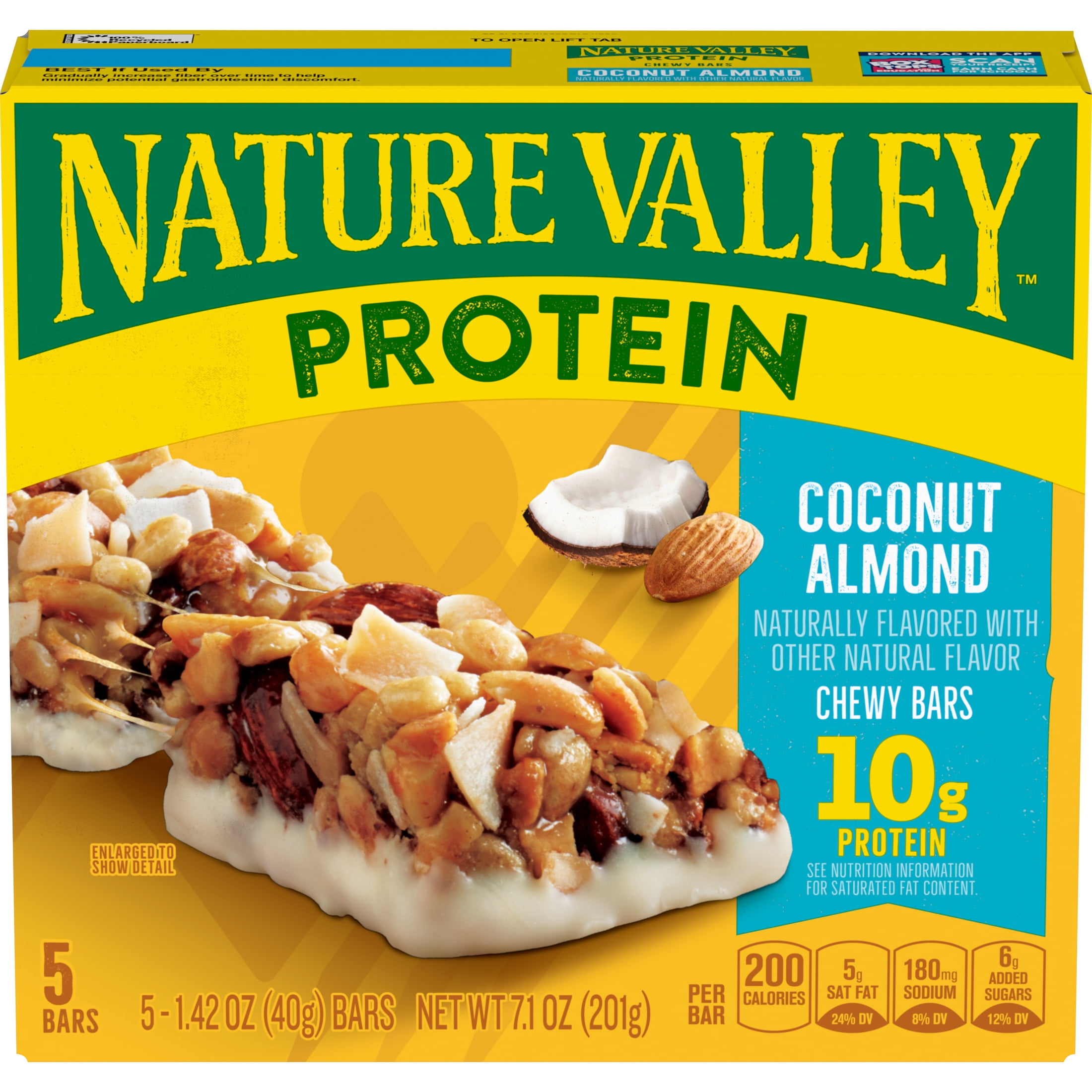 (12 pack) Nature Valley Protein Chewy Snack Bars, Coconut Almond, 5 Bars, 7.1 oz
