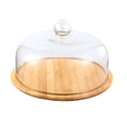 thumbnail image 2 of Glass Cover Serving Tray Cloche Dome Bamboo Cheese Board Storage Cake Stand Fruit Display Glass Cover Dinnerware Centerpiece - 29cm, 2 of 6