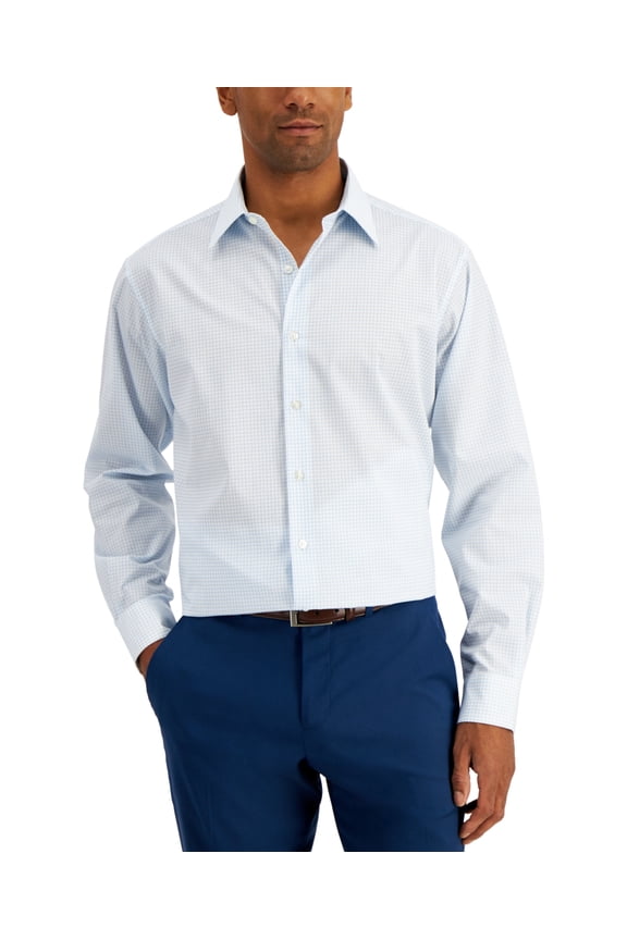 Men's Check Button Down Dress Shirt Lt Blue XL