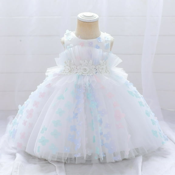 Toddler Dresses Flower Girl Dresses Sleeveless Tulle Dress Tea Party Dresses for Girls White Dress for Girls Princess Dress Birthday Dress 3-4 Years