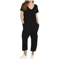 thumbnail image 2 of Busydd Jumpsuits for Women Short Sleeve Solid Color Casual Jumpsuit Comfy V Neck One Piece Jumpsuits with Pockets, 2 of 8