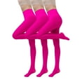 thumbnail image 2 of BiZtdJrK Women's 3 Pairs Solid Color Opaque Tights High Waisted Compression Leggings Pantyhose Halloween Costumes, Hot Pink, L, 2 of 2