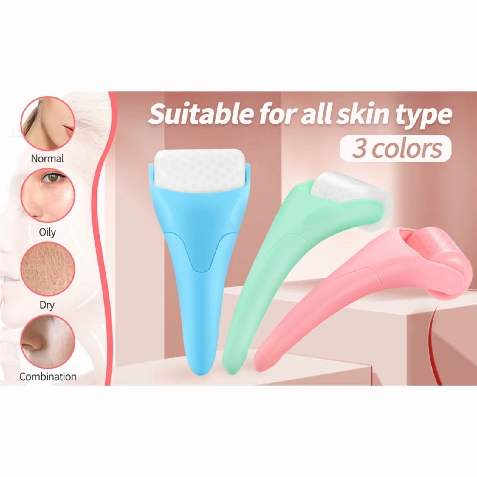 Ice Roller for Face & Eye, Puffiness, Migraine, Pain Relief and Minor Injury, Care Products 3pcs（pink,green,blue,18.5*8.5*4.2cm )