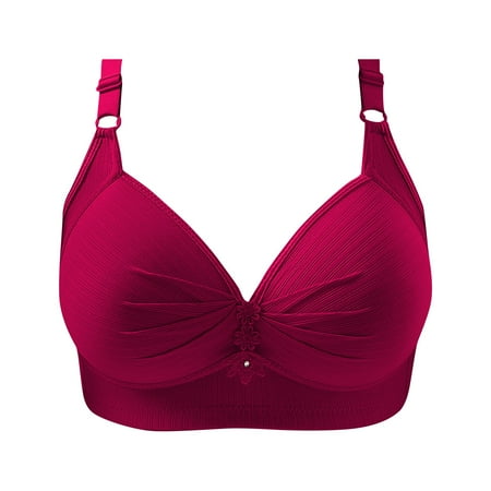 

BIZIZA Bra for Womens Full Coverage Support 18 Hour Bralette Push Up Adjustable Straps Deep Red 40