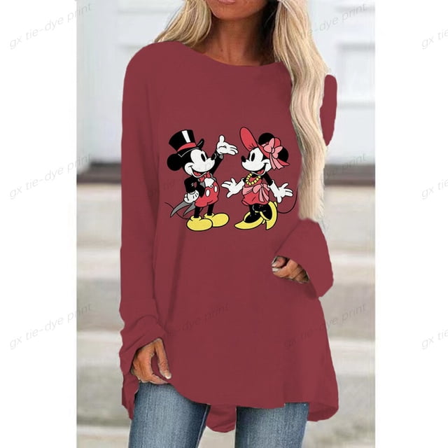 2023 Disney Minnie Mouse Long Sleeve Printed Loose T-shirt Women Top Spring Autumn Elegant Lady Mickey T Shirt S-5XLXXL Gao Jinjia LED