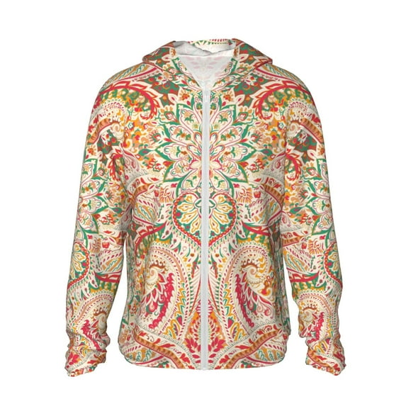 Vsdgher Indien Paisley 1 Imprimé Sweat à Capuche Adulte pour Hommes Femmes, Manches Longues Protection Solaire Chemises de Pêche pour Course Athlétique Natation-Petit