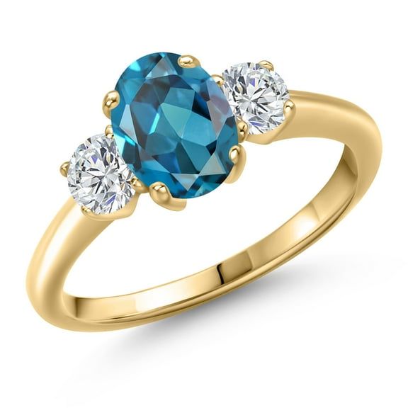 Gem Stone King 10K Yellow Gold London Blue Topaz and Lab Grown Diamond Engagement Ring for Women | 2.04 Cttw | Oval 8X6MM | Gemstone November Birthstone | Size 7