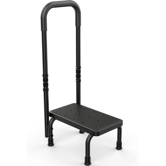 MetalM - Step Stool with Handle for Elderly, Non Skid Platform & Adjustable Handrail, Medical Stepping Stool for High Bed Mobility & Daily Living Aids, Bedside Car Stair Lift for Senior Adults 400lbs