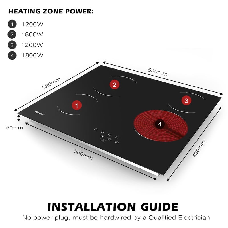 GT 24 in. 4 Elements Radiant Electric Cooktop with Flexible Ring, 6000W Built in Electric Stove, Touch Panel