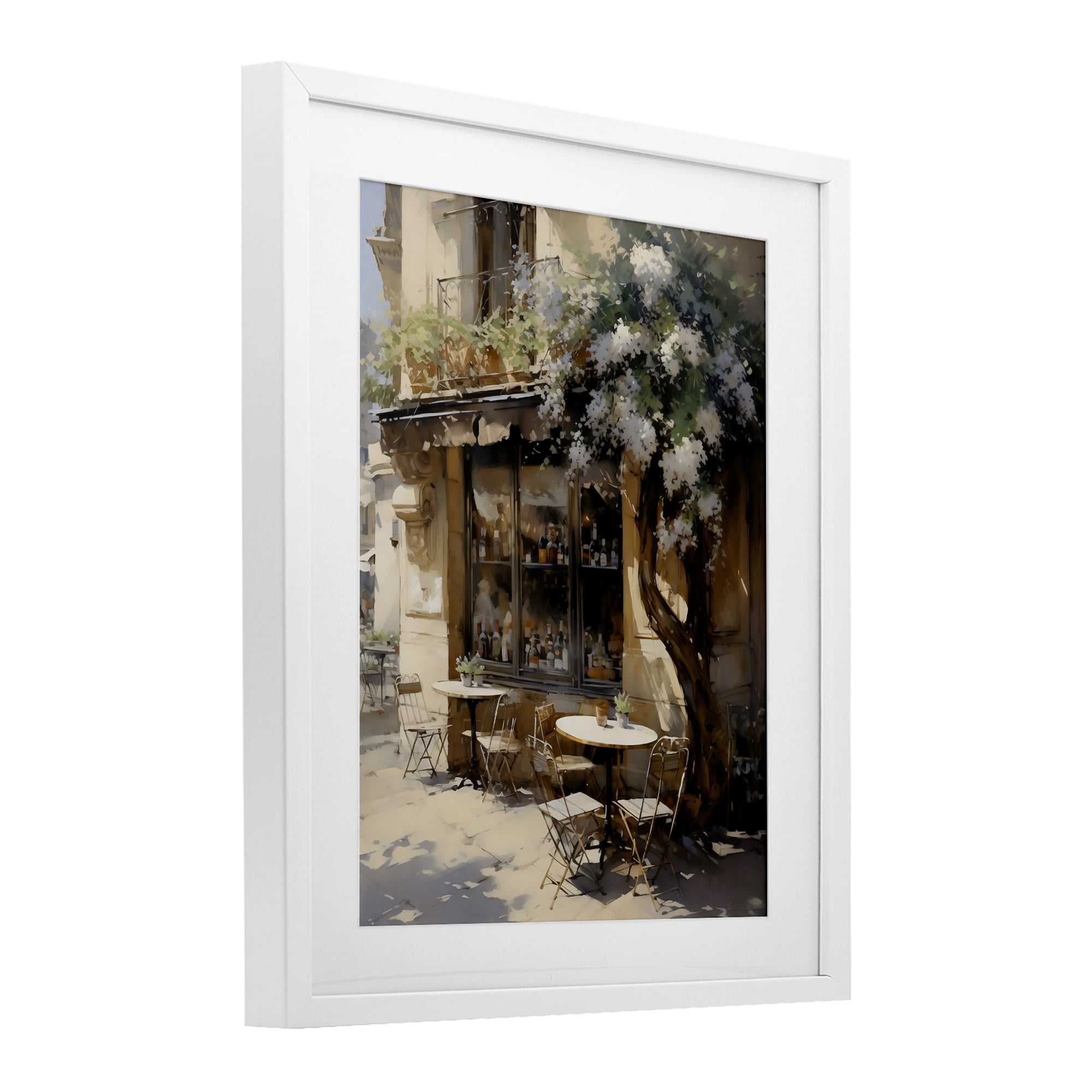 Stupell Industries Sunlit French Cafe Terrace White Framed Print Under Glass, design by Creative Studio