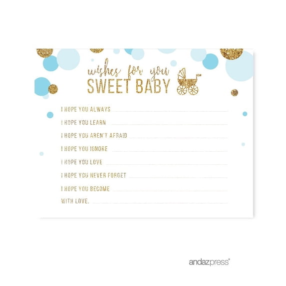 Wishes for Baby Baby Blue Gold Glitter Baby Shower Games, 20-Pack