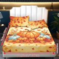 thumbnail image 6 of Glofpot 3 Piece Fitted Sheet Bed Set Matching Pillow Covers For Guest Room Golden Background Maple Leaf Multicolor Pumpkin Fall Harvest Print, 6 of 8