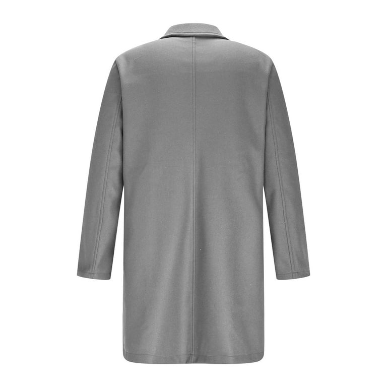 Stamzod Mens Trench Coat Solid Color Turndown Business Casual Wool