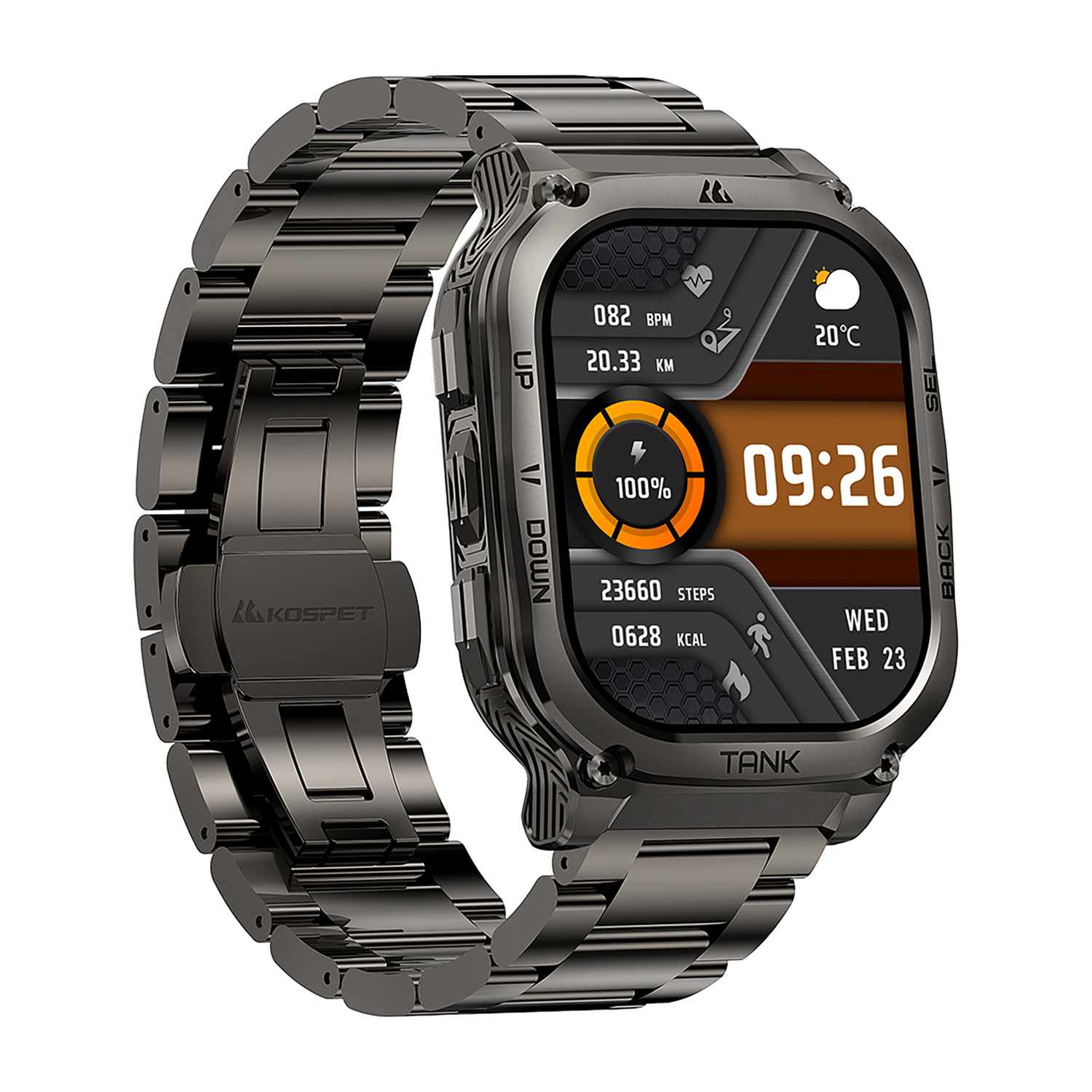 KOSPET TANK M3 Special Edition 1.96-In.-AMOLED Smartwatch with Stainless Steel Band (Black), P-MS003-B
