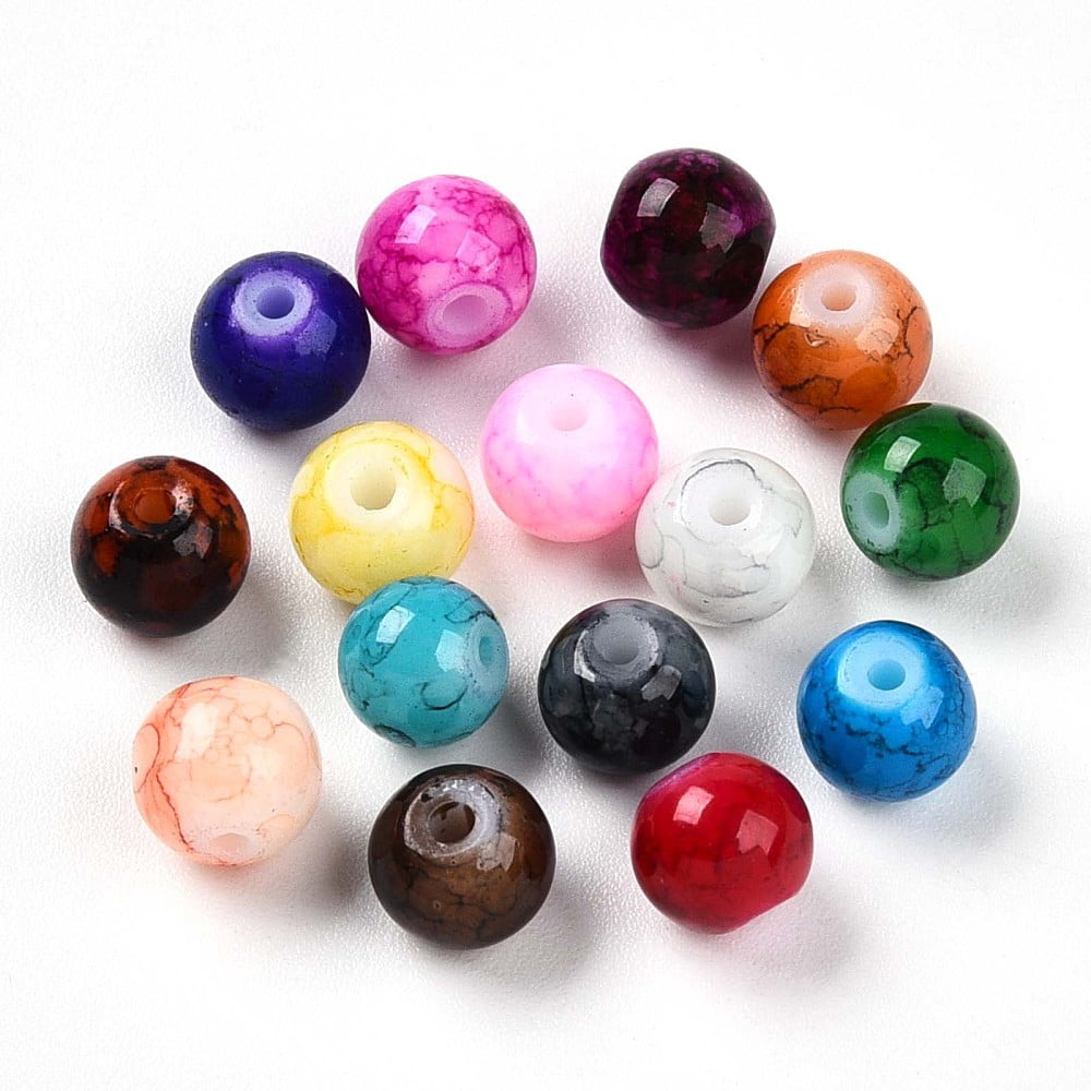 Baking Painted Glass Beads Round Mixed Color 6~6.5mm Hole: 1~1.6mm