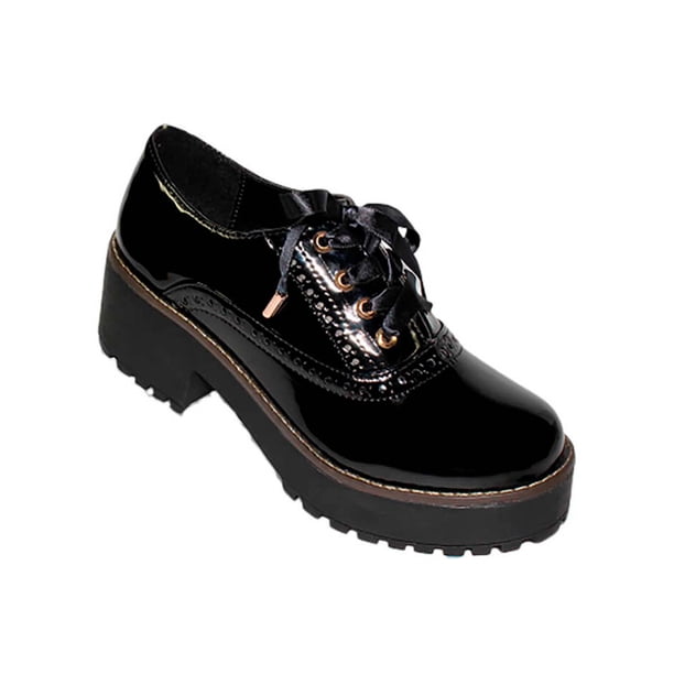ZAPATO PLATAFORMA CASUAL VESTIR LEON MUJER DAMA NEGRO CHAROL 500 LEON 500p