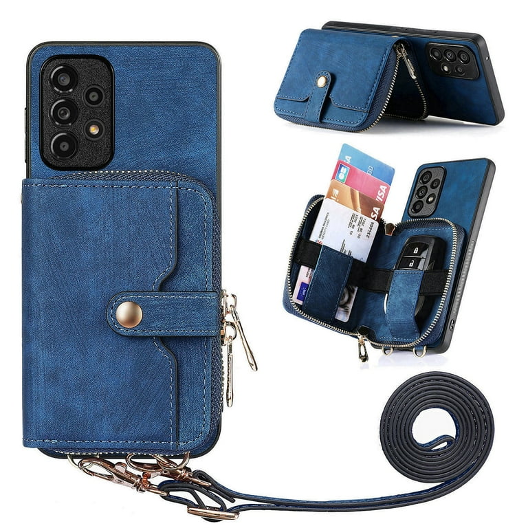 ELEHOLD Samsung Galaxy S23 Ultra Crossbody Wallet Case, Zipper PU Leather Phone Case with Card Holder Wrist Strap Purse Cover for Samsung Galaxy S23