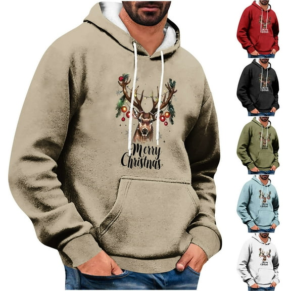 DODADAWANJ Cute Christmas Hoodies for Men Elk Graphic Pullover Hoodie Big and Tall Hooded Sweatshirt for Christmas Gifts Men M