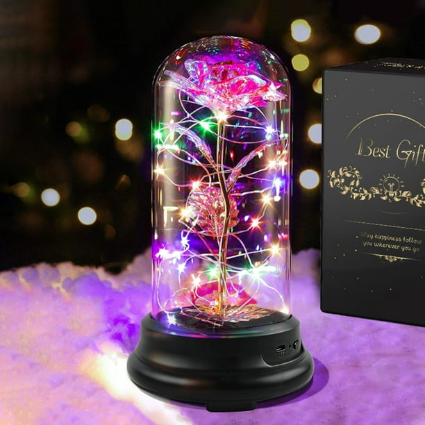Rosa de cúpula con luces LED, regalo de rosa de cristal eterna, rosa encantada para siempre, regalo de cumpleaños para aniversario, día de San Valentín, día de la madre, boda, pequeño