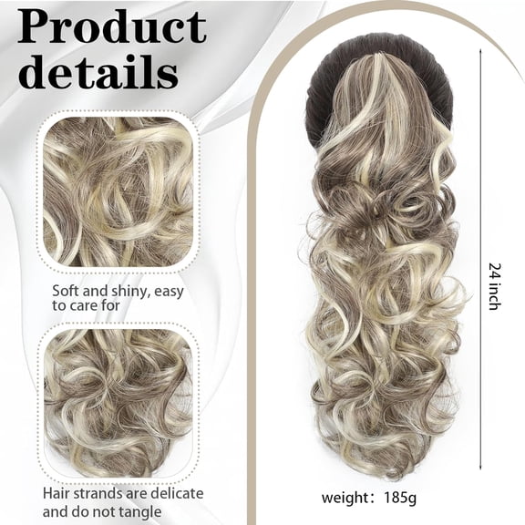 WEIF-Claw Clip Ponytail Extension for Women Long Wavy Pony Tails Hair Extensions Fluffy Natural Looking 24 Inch hair extensions ponytail for Daily Use