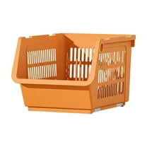 HBBKVI 3 Piece Stackable Storage Baskets with Wheels, 13.4x9.4x22.4in, ABS Organizer for Kitchen Toys Multifunctional