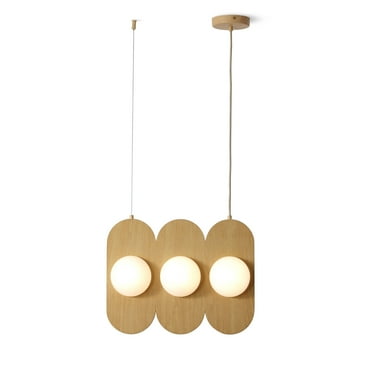 VIDALITE  Orbita 6-Light Natural Wood, Linear Pendant Integrated LED with Frosted Glass Shade - 14" x 18"