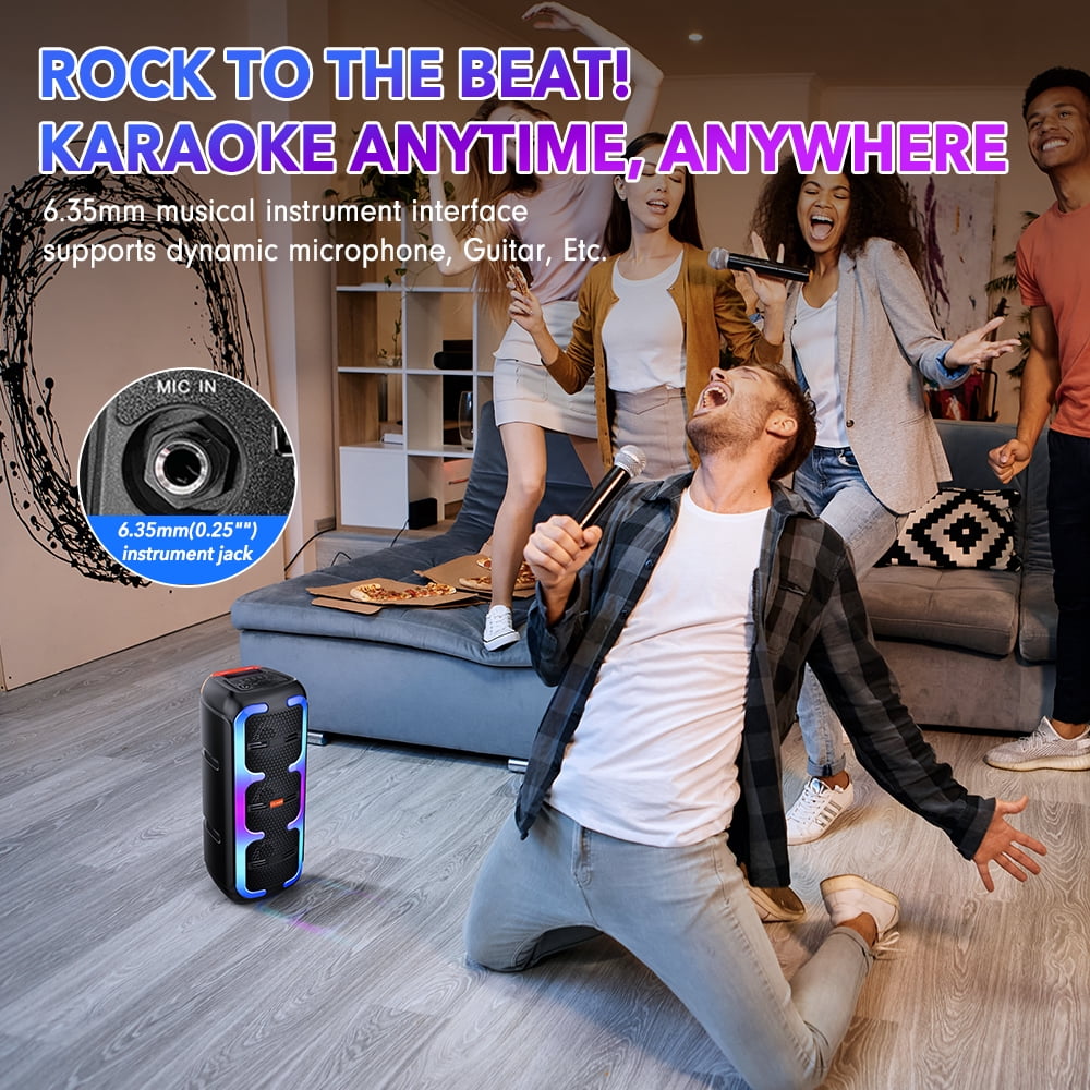 VTIN Portable Bluetooth Party Speaker, Handheld Dual 4‘’ Speakers Party Stereo Subwoofer RGB Lights Karaoke Heavy Bass for Karaoke Camping Party Singing