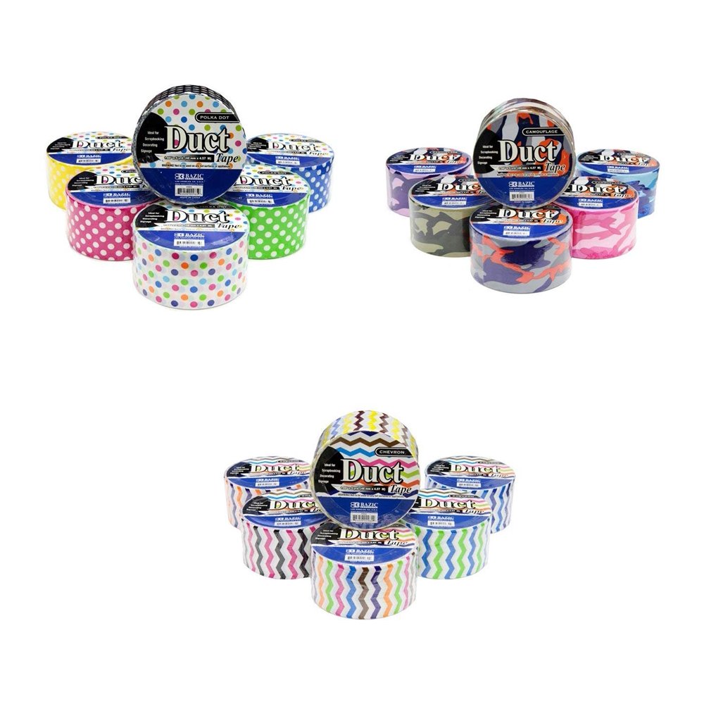 18 Roll Variety Pack Decorative Duct Style Tape (Polkadot, Chevron, and Colorful Camouflage) by