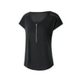 thumbnail image 3 of VISgogo, camiseta informal de manga corta para mujer, camisetas ajustadas de cuello redondo con cremallera y costuras de encaje de Color sólido a la moda VISgogo  moda, 3 of 9