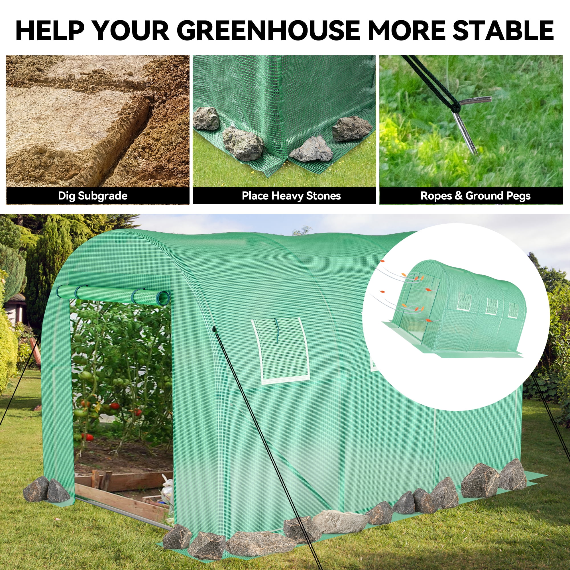 Dextrus 10x6.5x6.5ft Greenhouse w/ Watering System Heavy Duty Green House Large Tunnel Greenhouses Kit Walk in Outdoor Plant Gardening Upgraded Galvanized Steel for Garden, Backyard, Green