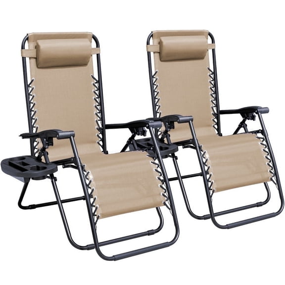 Vineego Set of 2 Outdoor Casual Adjustable Zero Gravity Chair with Pillow and Cup Holder