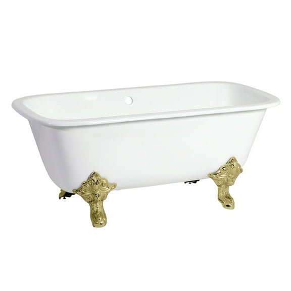 Aqua Eden VCTQ7D6732NL2 67-Inch Cast Iron Rectangular Double Ended Clawfoot Tub (7-Inch Faucet Drillings) in White/Polished Brass