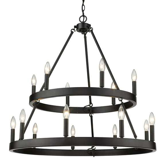 Golden Lighting Alastair Metal 2-Tier 15-Light Chandelier in Matte Black