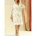 thumbnail image 5 of INSPIRE CHIC Women's Boho Floral V Neck Bishop Sleeve Below The Keen Wrap Dress XS White, 5 of 7