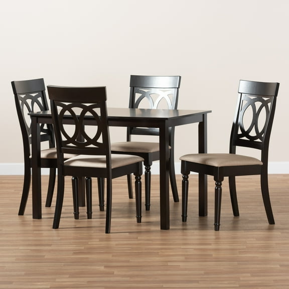 Baxton Studio Lucie Modern and Contemporary Sand Fabric Upholstered Espresso Brown Finished 5-Piece Wood Dining Set