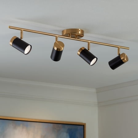 Pro Track 4-Light Heads LED Ceiling Track Light Fixture Kit GU10 Dimmable Directional Gold Black Modern Kitchen Bathroom 32 1/4" Wide