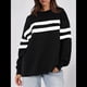 thumbnail image 4 of Sudadera Holgada A Rayas para Mujer, Cuello Redondo, Larga, Informal, con Bloques de Color, para Otoño Negro L, 4 of 9