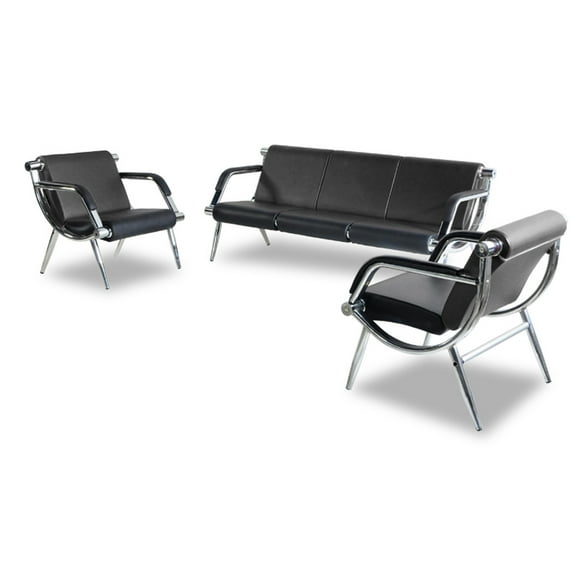 Office Reception Chair Set Leather Clinic Waiting Room Bench Visitor Guest Sofa(Black)