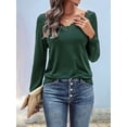 thumbnail image 6 of V Neck T Shirts for Women Lace Long Sleeve Cute Tops Fall Winter Dressy Casual Blouses Trendy Tees Dark Green XL, 6 of 9