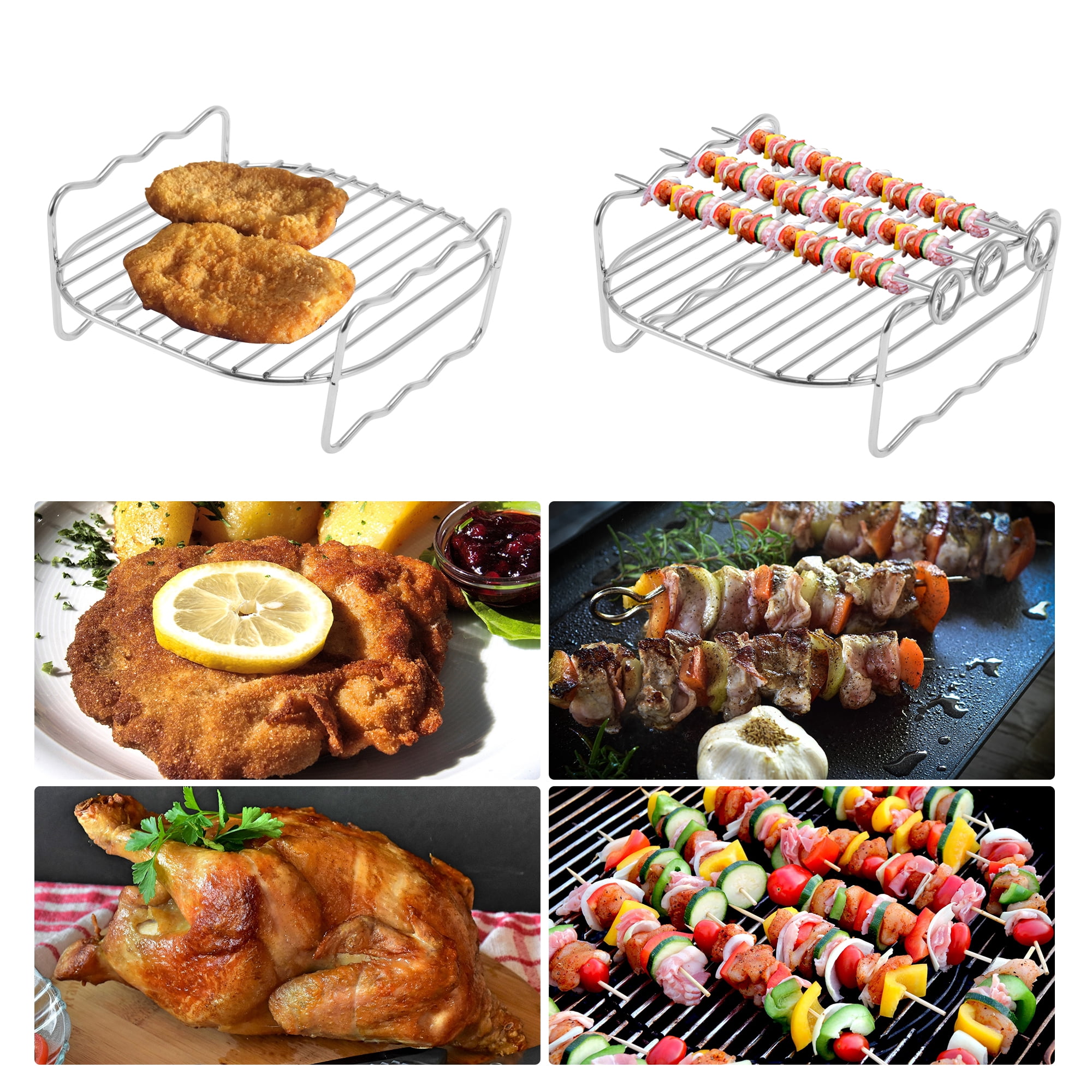Unique Bargains Air Fryer Double Layer Rack Stainless Steel Rack with 3 Skewers